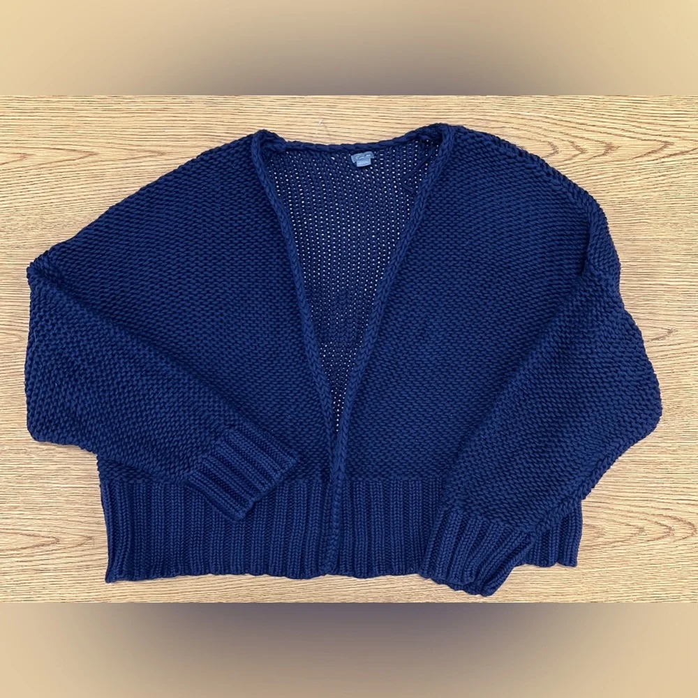 Aerie Cropped Navy Blue Cardigan - Picture 1 of 5